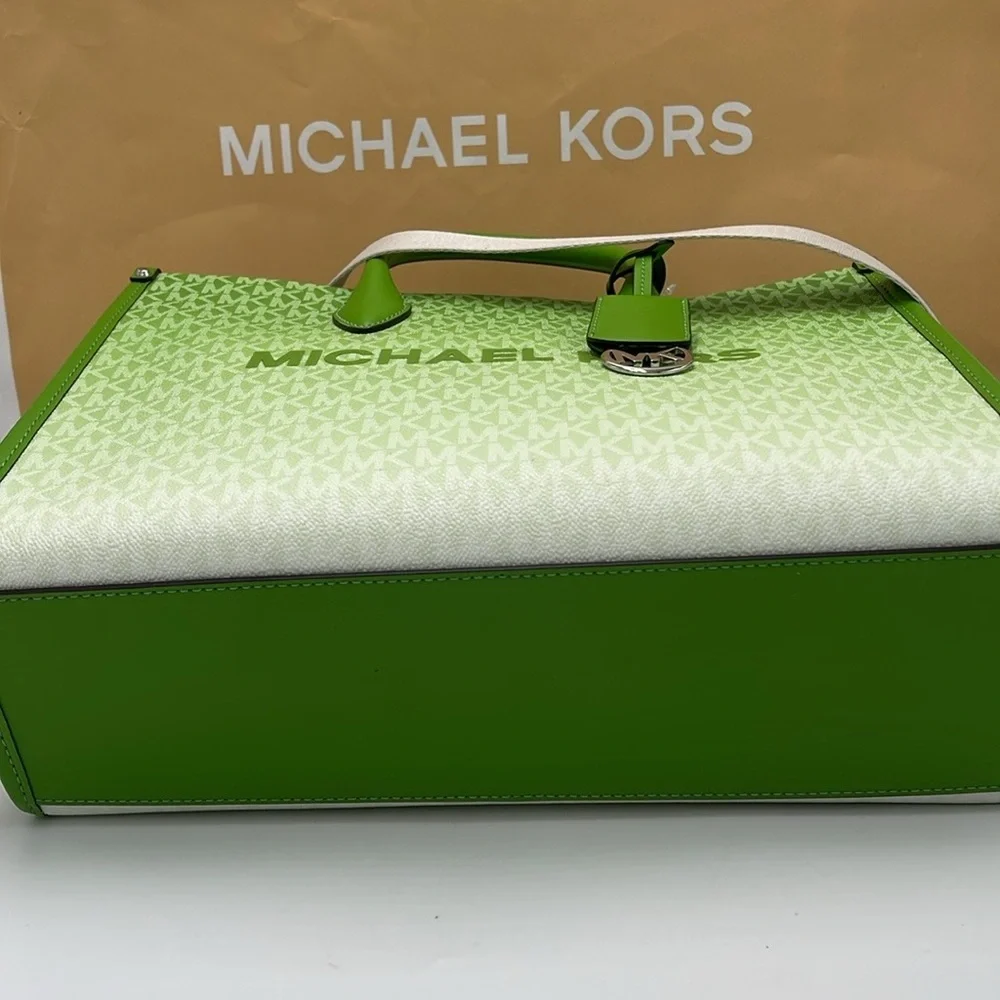 Michael Kors Mirella Medium Ombré Logo Tote Bag Jungle Green  NWT